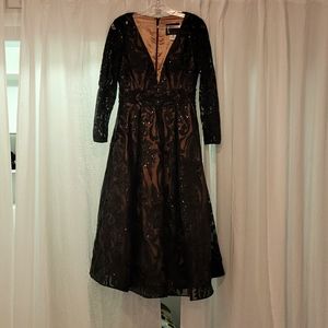 Mac Duggal Black Sequin Embroidered A-line Dress size 6